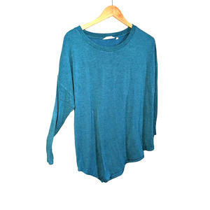 Soft surroundings teal, asymmetrical pointed hem long sleeve top, sweater